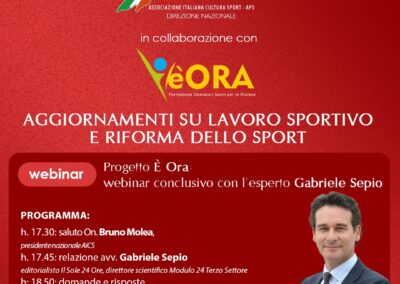 Riforma sport e lavoro sportivo, webinar pubblico con l’avvocato Gabriele Sepio