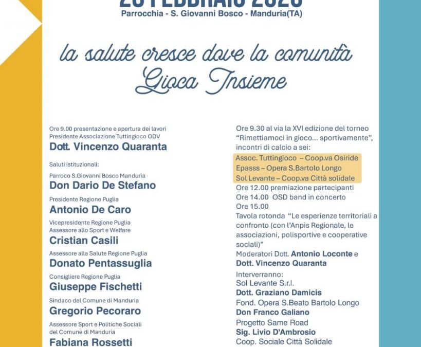 Taranto, Tuttingioco: convegno sulle buone pratiche per promuovere la salute del territorio