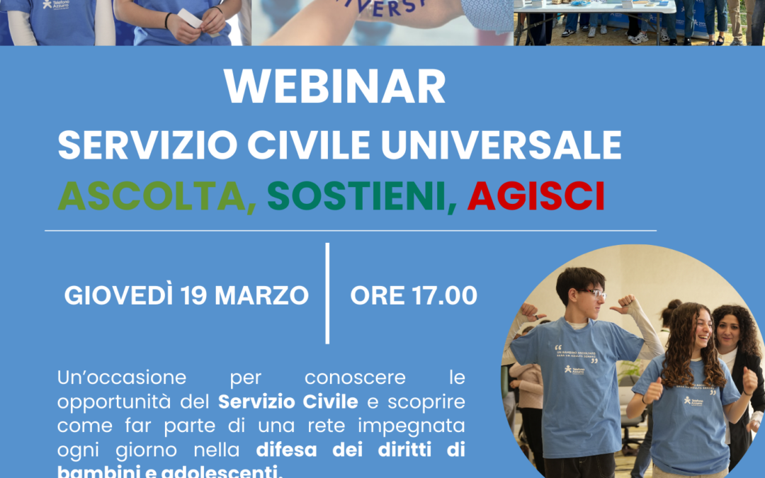 Servizio Civile Universale: webinar di presentazione dei progetti di Telefono Azzurro
