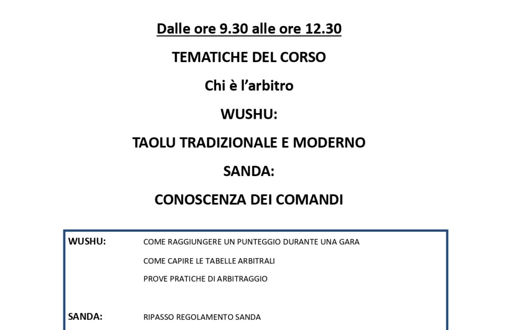 Bergamo, corso di aggiornamento per arbitri di WuShu Kung Fu e Sanda